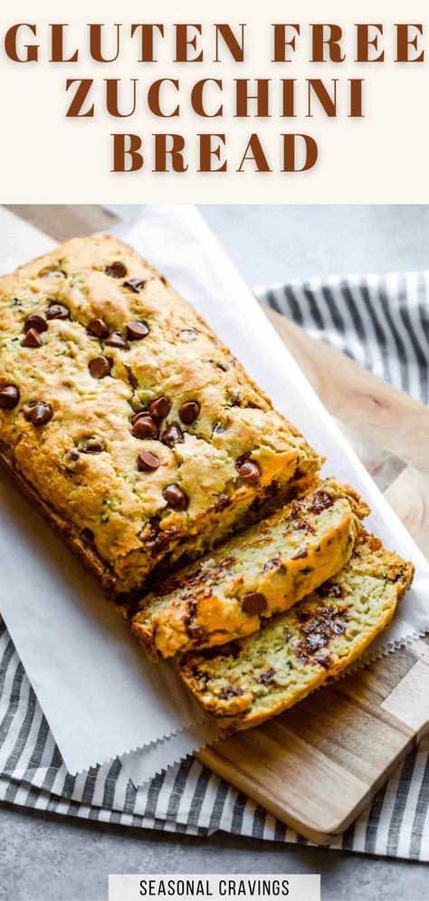 This easy Gluten Free Zucchini Bread comes together quickly, and no mixer is needed. With just 6 basic ingredients plus a few baking essentials, you'll have super moist and delicious sweet bread with chocolate chips in every bite. Low Fodmap Zucchini Bread, Gluten Free Zuchini Baking Recipes, Gluten Free Stand Mixer Recipes, Gluten Free Homemade Bread, Gluten Free Easy Meals, Zucchini Bread Gluten Free, Quick Gluten Free Dinner, Gluten Free Recipes Videos, Gf Muffins