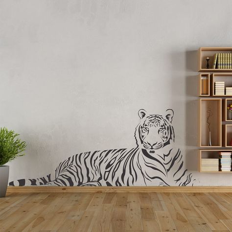 Wallpaintings Ideas Bedroom, Tiger Wall Painting, Wallpaintings Ideas, Wall Paint Colour Combination, Drawing Dreams, Animal Wall Painting, Simple Wall Paintings, Music Wall Decal, Creative Wall Painting