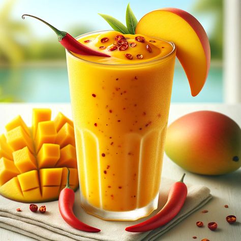 Cooking up Joy - Made with love: Tropical Mango Chili Zing Smoothie Pepper Photography, Mango Chili, Chili Mango, Slice Of Lime, Hot Pepper, Drinks Recipes, Red Chili, Natural Sugar, Stuffed Hot Peppers