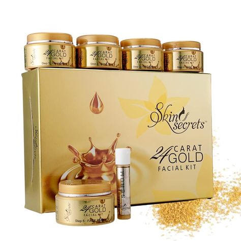 Skin Secrets 24k Gold Facial Kit for instant glow This product data sheet is originally written in English. Description BOOST RADIANCE - Gold dust is known to create a brightening effect, adding a radiant and luminous quality to the skin. Over time, this revitalizing ingredient will help the skin appear more even and smooth. PREVENTS PREMATURE AGEING - Dryness of skin can lead to its premature aging. Use of gold can reduce the dryness of skin and helps in increasing the metabolic rate. This woul Gold Facial Kit, Glowing Skin Secrets, Gold Facial, Facial Kit, Glowing Radiant Skin, Sandalwood Oil, Skin Secrets, Gold Dust, Makeup Items