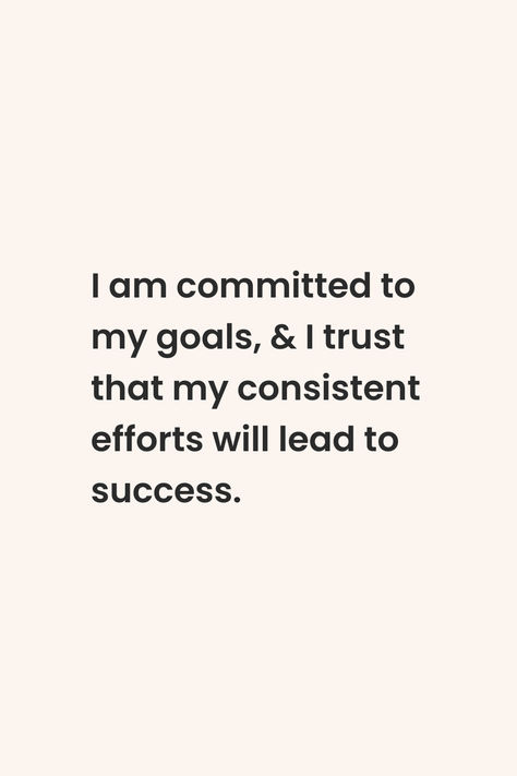 Stay motivated and focused with this powerful affirmation: ‘I am committed to my goals, and I trust that my consistent efforts will lead to success.’ Let this reminder inspire you to stay on track and trust that your hard work is paving the way to your dreams. 🌟💪 #Motivation #Affirmations #SuccessMindset #StayFocused Successful Work Affirmations, I Am Consistent Affirmation, Hard Work Affirmations, Internship Affirmations, Business Success Affirmations, I Am Consistent, Employment Affirmations, Successful Business Affirmations, Commitment Affirmations