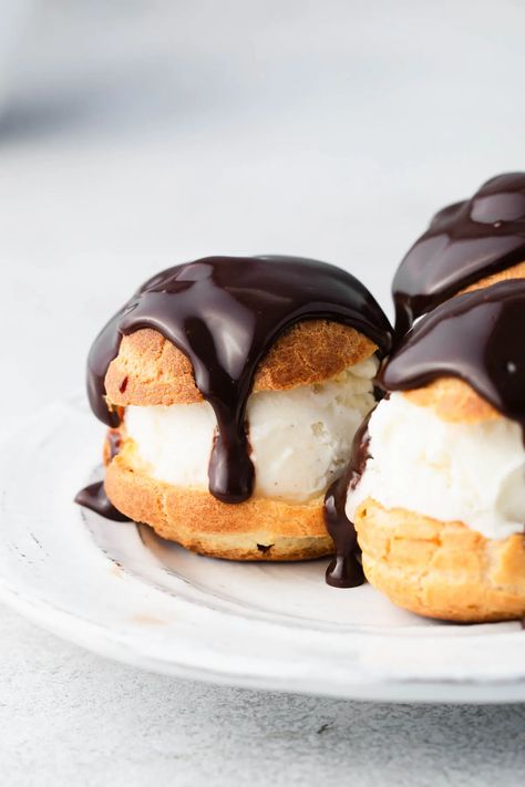 Profiteroles Recipe (Profiteroles au Chocolat) | Baker Street Society Mini Profiteroles, Choux Cream Puff, French Brunch, Ice Cream Puffs, Profiteroles Recipe, Enjoyable Activities, Best Vanilla Ice Cream, Choux Cream, French Tart