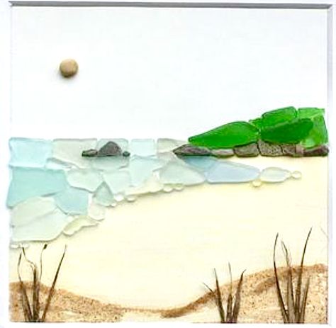 Sea Glass Pictures The Beach, Sea Glass Coasters, Sea Glass Art Ocean Waves, Sea Glass Art Plants, Palm Tree Sea Glass Art, Sea Glass Art Beach Scene, Seashell Art Diy, Beach Themed Crafts, Sea Glass Art Projects