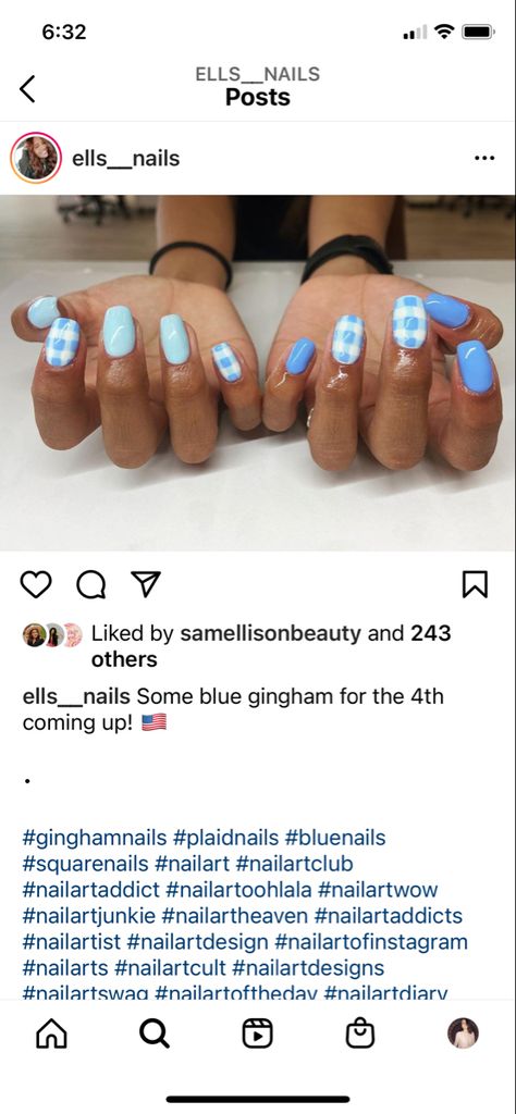 Baby Blue Checkered Nails, Blue Gingham Nails, Blue Checkered Nails, Gingham Nails, Checkered Nails, Plaid Nails, Blue Checkered, Blue Gingham, Square Nails