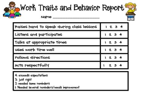 I find that communicating with parents really helps with my classroom management. I know it totally depends on the school and the group of parents you have, but I work at a private school so my parents are consistently very involved. This year, I started sending home a weekly work traits/behavior sheet for my parents. … Individual Behavior Chart, Behavior Sheet, Preschool Behavior, Behavior Report, Behavior Plan, Behavior Plans, Behaviour Strategies, Behavior Chart, Classroom Behavior Management