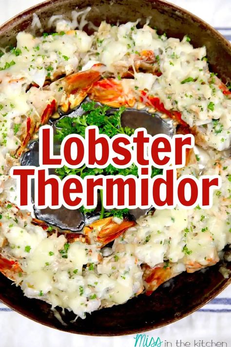 Lobster Thermidor Recipe Easy, Stuffed Lobster Tail Recipe, Stuffed Lobster Tail, Lobster Thermidor Recipe, Creamy Wine Sauce, Lobster Thermidor, Outdoor Cooking Recipes, Lobster Dishes, Lobster Recipes Tail