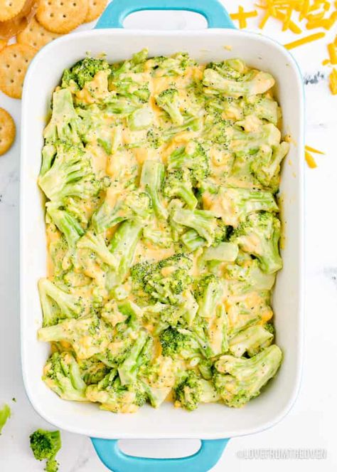 Broccoli Casserole With Ritz Crackers • Love From The Oven Velveeta Broccoli Casserole, Brocoli Casserole Recipes, Broccoli Casserole With Ritz Crackers, Broccoli Potato Casserole, Velveeta Broccoli, Casserole With Ritz Crackers, Recipes With Velveeta Cheese, Easy Broccoli Casserole, Broccoli Cheese Casserole Recipe