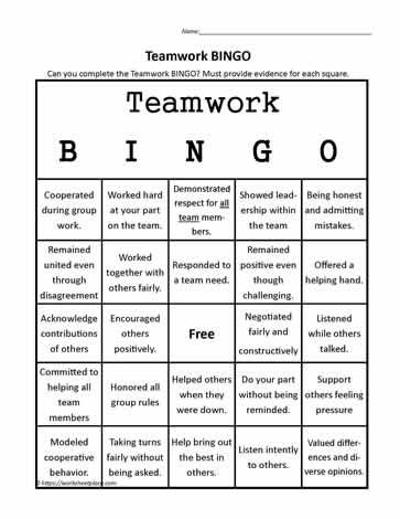 Bingo Ideas For Work, Work Bingo Ideas, Team Acknowledgement, Team Building Bingo, Teamwork Worksheets, Work Bingo, Behavior Bingo, Conflict Resolution Worksheet, Teamwork Games