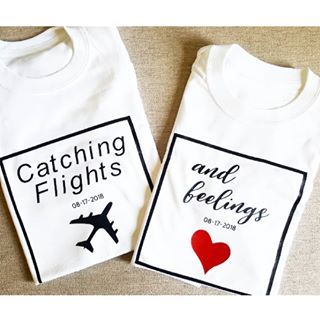 " Catching Flights and Feelings " Couples Anniversary Vacation Tees. An original design by Karlita's Kreations. Couple Trip Shirts, Couples Trip, Relationship Journal, Catching Flights, Couples Travel, Catch Flights, Honeymoon Shirts, Couples Vacation, Couple Tees