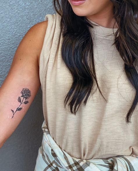 Rose Tattoo Inner Arm Placement Cystic Fibrosis Awareness Rose Tattoo Arm Upper, Women Rose Tattoo Arm, Rose Tattoo On Upper Arm, Rose Tattoos Placement, Rose Tattoo On Inner Arm, Back Of Arm Rose Tattoo, Inner Arm Rose Tattoos For Women, Upper Arm Rose Tattoo, Rose Tattoo Inside Arm