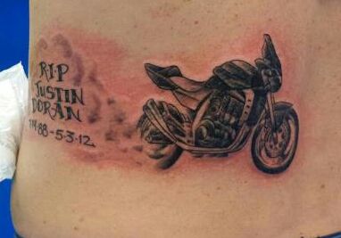 Memorial Tattoo by Black Chapel Tattoo  #tatoo #memorial #motorcycle Motorcycle Remembrance Tattoo, Harley Memorial Tattoo, Motorcycle Memorial Tattoo, Motorcycle Tattoo Memorial, Memory Sayings, Motorcycle Memorial, Brother Memorial Tattoo, Chapel Tattoo, Welding Tattoo