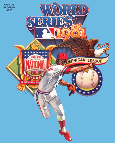 MLB World Series Program (1981) - 1981 World Series Program - Los Angeles Dodgers vs New York Yankees Illustration City, Baseball World Series, Mlb World Series, Baseball Art, Le Duo, World Baseball Classic, Yankees Baseball, Sports Art, National League