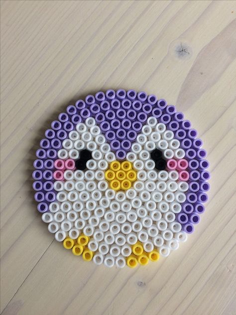 Little Purple penguin perler beads Hama Beads Squishmallow, Penguin Perler Bead Patterns, Circular Perler Bead Patterns, Blue Perler Beads, Patrones Hama Beads Ideas, Penguin Perler Beads, Circle Perler Bead Patterns, Purple Penguin, Ironing Beads