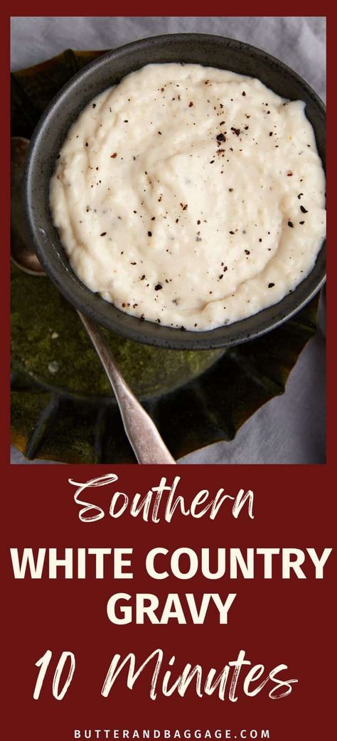 One of the cornerstones of Southern dishes, this savory gravy is the perfect addition to fried chicken, chicken fried steak, or even on hot biscuits if you don't have sausage gravy. This homemade gravy is mild and buttery and comes together in less than five minutes—which means you can whip it up quickly whenever your main dish needs a little something extra. White Country Gravy, Homemade White Gravy, White Gravy Recipe, Milk Gravy, Country Gravy, White Gravy, Fried Steak, Homemade Gravy, Southern Dishes