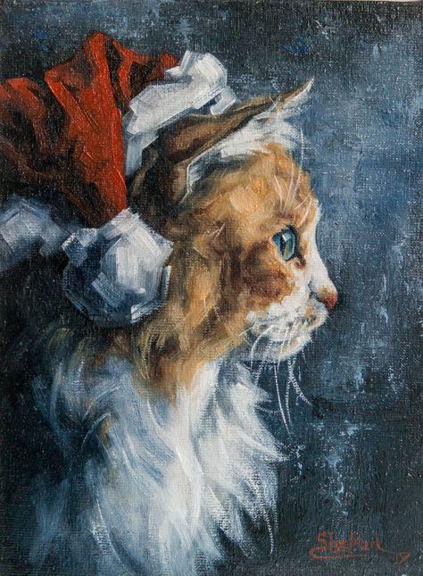 DETAILS * Name: Santa claws * Painter: Svitlana Lee Mark * Size: 6x8 (15x20 cm) * Original handmade oil painting * Style: Impressionist * Shipping: Bubble lined envelope I paint oil paintings on top quality canvas. Such a work of art can be the best gift for your loved ones, family, friends, boss, Cat Oil Painting, Santa Paintings, Cat Portrait Painting, Portrait Animal, Santa Claws, Christmas Paintings On Canvas, 강아지 그림, Holiday Painting, Winter Painting