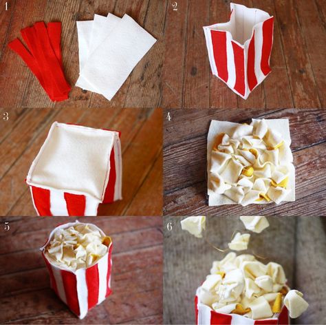 Felt Popcorn, Popcorn Diy, Diy Popcorn, Popcorn Containers, Felt Food Diy, Felt Food Patterns, Salted Pretzel, Felt Play Food, Corn Dog