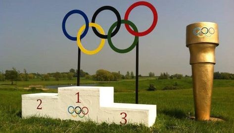 Olympic Party Decorations, Vbs Olympics, Archery Party, Swimsuit For Small Chest, Olympics Decorations, Olympic Podium, Olympic Theme Party, Olympic Idea, Olympic Theme