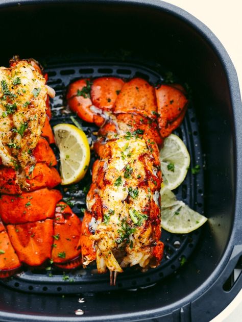 Air Fryer Lobster Tails Recipe Lobster Tail Recipe Air Fryer, Air Fryer Lobster Tails, Air Fryer Lobster, Beef Cabbage Soup, Lobster Tail Recipe, Cooking Lobster Tails, Chicken Parmesan Recipe Easy, Fry Food, Low Sodium Meals