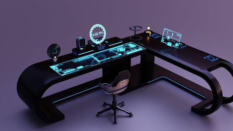 Sci Fi Office, Futuristic Desk, Cyberpunk Room, Teknologi Futuristik, Gadget Tecnologici, Future Technology Concept, Office Desk Set, Teknologi Gadget, Sci Fi Environment