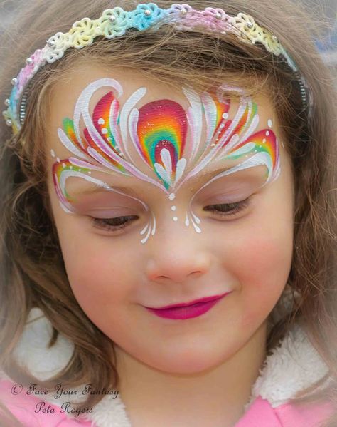 Beautiful rainbow princess by Peta Rogers Rainbow Princess Face Paint, Rainbow Face Paint, Face Painting Unicorn, Princess Face Painting, Cool Face Paint, Festival Face Paint, Princess Face, Rainbow Face, Princess Makeup