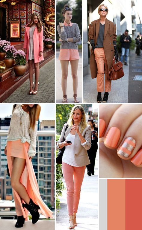 Picking the right color combination is important for any design, from fashion to business cards. Here's peach & gray together. Gray Colour Combination, Peach Combination, Peach Colour Combinations, Peach Outfit, Peach Fashion, Peach Clothes, Gray Colour, Perfect Peach, Tip Tuesday