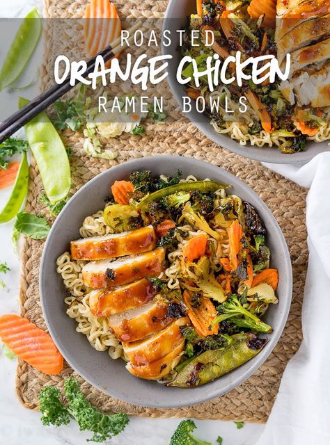 These super quick Roasted Orange Chicken Ramen Bowls are ready in less than 30 minutes! Filled with loads of veggies, plump and tender chicken all over a bed of hot noodles and drizzled with a tasty orange sauce! Healthy Ramen, Ramen Dishes, Ramen Bowls, Chicken Ramen, Homemade Ramen, Orange Sauce, Recipe Dinner, Turkey Dishes, Ramen Recipes