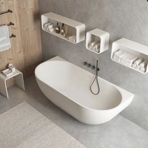 Oval bathtub - 290352 Solidnova - IDEAVIT B.V - free-standing / for homes / professional Bathtub Dimensions, Built In Bathtub, Luxury Bathtub, Corner Bath, Acrylic Tub, Sleek Storage, House Furniture Design, Acrylic Bathtub, Bathroom Inspiration Decor