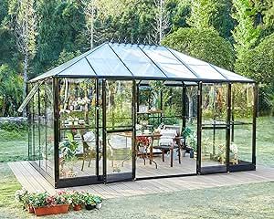 Jocisland 14x9.5x9 FT Hybrid Polycarbonate Greenhouse- Outdoor Aluminum Greenhouse with Quick Connect Fittings, 6 FT Height Double Doors with Hook, Walk-in Greenhouse for Backyard, Black Aluminium Greenhouse, Greenhouse Shed, Walk In Greenhouse, Polycarbonate Greenhouse, Polycarbonate Panels, Backyard Greenhouse, Greenhouse Kit, Diy Greenhouse, Roof Panels