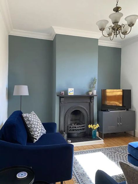 Lick Blue Paint, Lick Paint Living Room, Lounge Paint Colours, Teal Family Room, Teal Walls Living Room, Duck Egg Blue Living Room, Duck Egg Living Room, Teal Living Room Ideas, Fabulous Living Room Decor