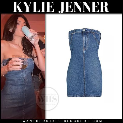 Kylie Jenner Denim Dress, Tube Denim Dress, Denim Tube Dress, Strapless Denim Dress, Kylie Jenner Instagram, Strapless Tube Dress, Mini Dress Outfits, Mini Tube Dress, Dress Label