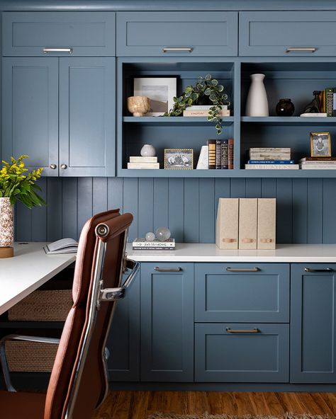 Blue Basement, Blue Cabinetry, Bold Interior, Scout Guide, Basement Storage, Design Assistant, Morning Room, Office Space Design, The Scout