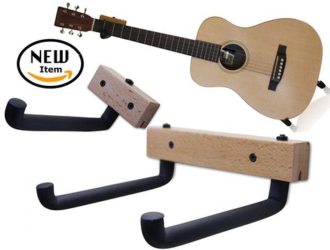 AmazonSmile: Angled Guitar Hanger Tilt and Display Your Guitar, Ukulele, Bass, Banjo at a Slanted Angle Sideways - Hang for easy access (Dark Stain): Musical Instruments Hang Guitar On Wall, Hanging Guitars, Guitar Mount, Guitar Storage, Guitar Wall Hanger, Guitar Display, Guitar Hanger, Music Room Decor, Guitar Kits