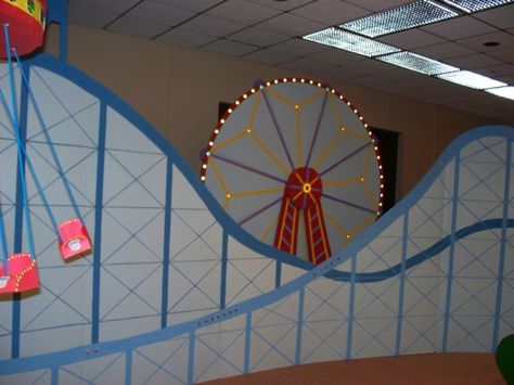 Vbs Roller Coaster Decorations | roller coaster repinned from vbs decorations by life community vbs Amusement Park Party Decorations, Theme Park Decorations, Carnival Vbs Decorations, Roller Coaster Decorations, Carnival Vbs, Circus Vbs, Boardwalk Theme, Roller Coaster Theme, Roller Chair