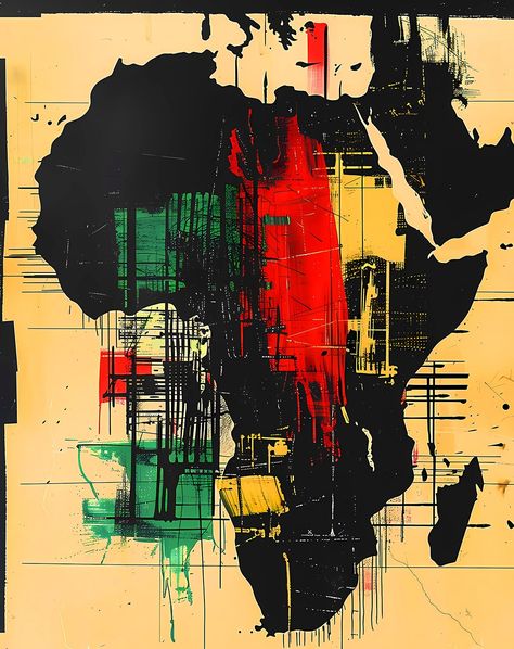 Abstract Map Of Africa Matted Fine Art Print. Fine art print with acid-free mat and acid-free backing - ready to frame. - Giclee Print and acid free beveled mat - Printed with archival pigment inks -  Printed on ultra-premium, acid-free matte paper - Fits standard frame sizes. African Flag Art, African Heritage Art, African Map Art, Africa Map Art, Africa Symbol, Symbols Tattoos, Heritage Art, Africa Art Design, African American Artwork