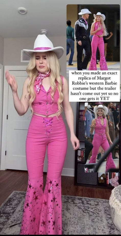 Outfits To See Barbie Movie, 90s Iconic Celebrity Looks, Western Barbie Costume, Barbie Custome Ideas, Disfraz Halloween Mujer Aesthetic, Western Barbie Outfit, Barbie Outfits Spirit Week, Barbie Spirit Week, Barbie Custome Ideas Halloween