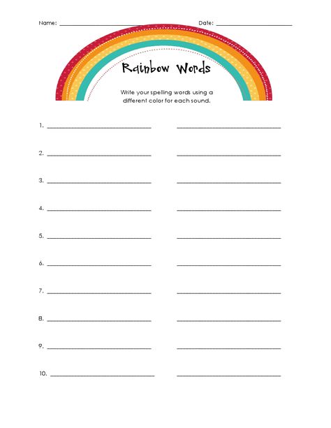 Buggy for Second Grade: Rainbow Spelling Rainbow Words, Second Grade, Pie Chart, Rainbow