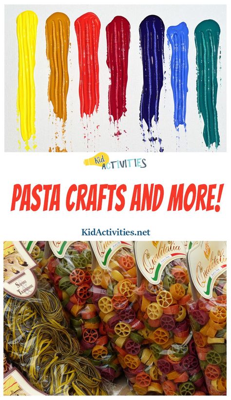 Incorporate pasta noodles into your arts and crafts. It's time for creative pasta time! Pasta Crafts For Toddlers, Pasta Crafts For Adults, Colored Noodles, Macaroni Art, Macaroni Crafts, Black Pasta, Pasta Crafts, Halloween Pasta, Noodle Art