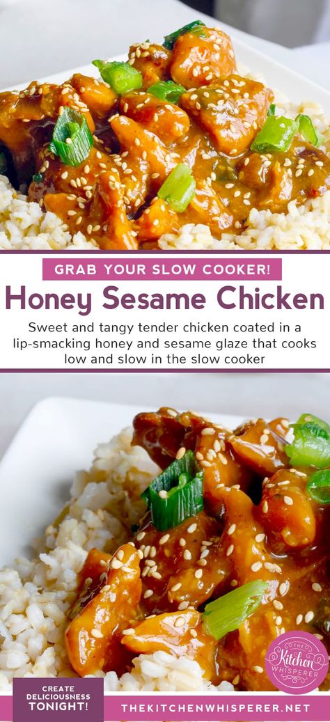 Honey Sesame Chicken Freezer Meal, Crockpot Honey Sesame Chicken, Crock Pot Honey Chicken, Crock Pot Chinese Chicken, Crock Pot Chicken Tenders, Sweet Sesame Chicken, Asian Crockpot Chicken, Honey Chicken Crockpot, Sesame Chicken Slow Cooker