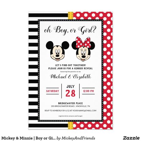 Disney Gender Reveal, Minnie Baby Shower, Mickey Invitations, Gender Reveal Cards, Gender Reveal Party Invitations, Disney Baby Shower, Girl Gender Reveal, Baby Shower Invitation Cards, Baby Gender Reveal Party