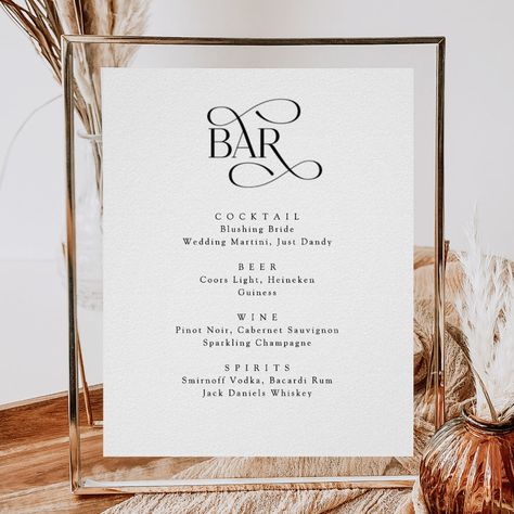 Alcohol Wedding, Wedding Drink Menu Sign, Menu Minimalist, Tea Party Menu, Wedding Alcohol, Wedding Table Menus, Wedding Drink Menu, Wedding Bar Menu Sign, Bar Menu Sign