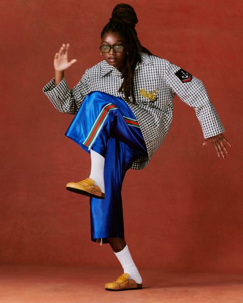 Street Wear Editorial, Lil Simz, Little Simz, Studio Editorial, Photoshoot Portrait, 90s Hip Hop Fashion, Dynamic Poses, Appreciation Post, Magazine Photography