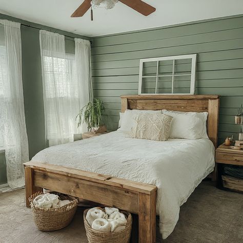 39 Sage Green Farmhouse Bedroom Ideas: Trendy Rustic Chic - DIYCozy: Nails, Decor, DIY, Gardening, Holidays Sage Green Farmhouse Bedroom, Green Farmhouse Bedroom, Bedroom Ideas Trendy, Sage Green Farmhouse, Green Curtains Bedroom, Dark Boho Bedroom, Green Farmhouse, Farmhouse Bedroom Ideas, Green Accent Walls