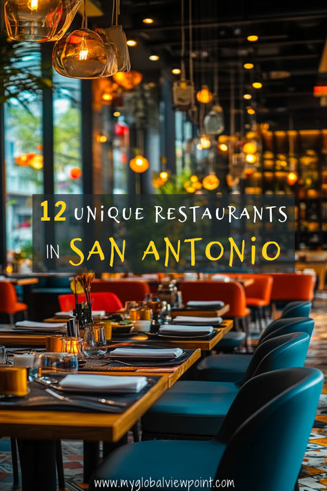 Trendy San Antonio restaurant with modern decor and vibrant lighting, offering a cozy and upscale dining experience. Cool Restaurants, San Antonio Restaurants, Cool Places, The Alamo, Cool Restaurant, Global Cuisine, Food Spot, Unique Restaurants, Food Trucks