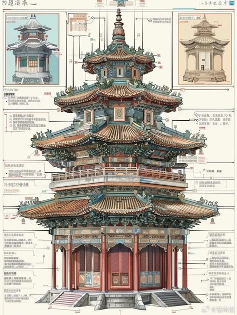 Ancient Chinese Building, Japanese Architecture Drawings, Chinese Buildings, Chinese House, Ancient Chinese Architecture, China Architecture, Japanese Style House, Japan Architecture, House Design Exterior