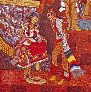 Jarabe, detail from a mosaic by Diego Rivera, on the Teatro de los Insurgentes, Mexico City. History Of Mexico, Moma Art, Native American Dance, South American Art, Mexico History, African Origins, Latin American Art, Best Street Art, Magic Realism