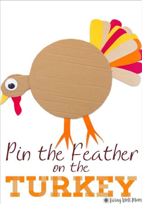 Pin The Feather On The Turkey, Turkey Preschool, Thanksgiving School Party, Turkey Games, Thanksgiving Family Games, Thanksgiving Games For Kids, Pin The Tail, Thanksgiving School, Festival Games