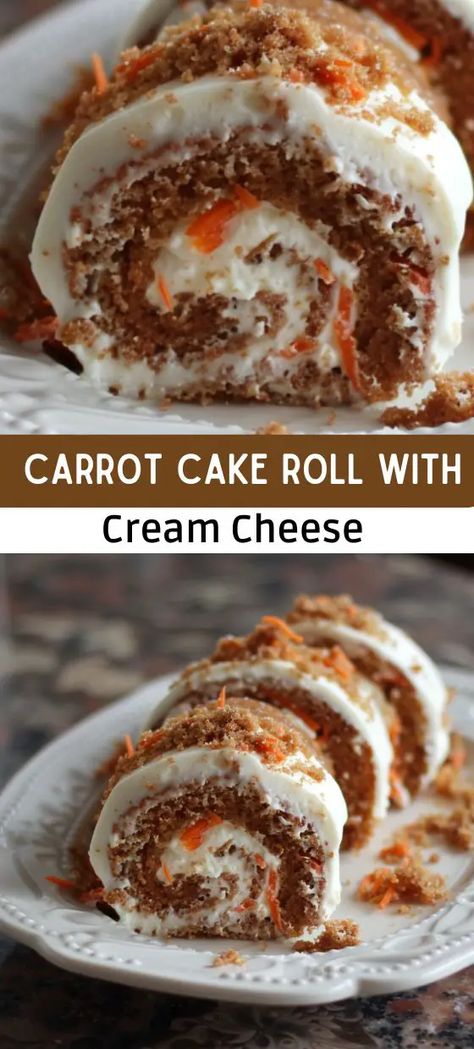 Scrumptious Carrot Cake Roll with Cream Cheese Recipe Carrot Cake Roll Cream Cheese Frosting, Carrot Cake Roll, Coconut Roll, Mini Carrot Cake, Cream Cheese Recipe, Homemade Carrot Cake, Moist Carrot Cakes, Mini Carrots, Moist Cake