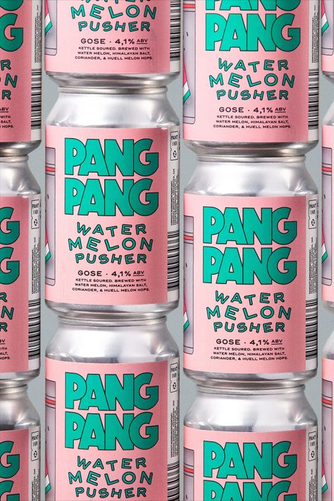 When beer packaging can break free from stereotypes and move into a space of visually compelling compositions with colors that aren't classically utilized, the result is mesmerizing. Jens Nilsson's packaging design for PangPang Pusher, a fruity sour beer series, moves away from rustic, classically masculine packaging for beer and moves into a space of vibrant colors, charming illustrations, and warm, legible typography. Can Beverage Design, Craft Beer Branding, Edgy Packaging, Color Packaging Design, Masculine Packaging, Soda Can Design, Alcohol Branding, Drinks Branding, Beer Can Design