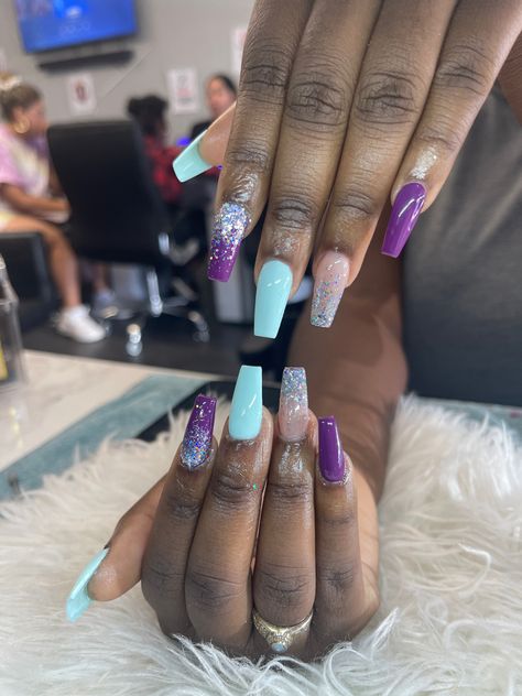 Purple And Turquoise Nails, Purple And Teal Nails, Turquoise Nail Designs, Gender Reveal Nails, Teal Nails, Turquoise Nails, Stylish Nails Designs, Purple And Teal, Wedding Nails For Bride