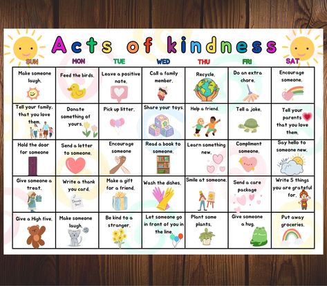 "Encourage kindness and positivity with acts of kindness calendar. 1 PDF in A4 size with acts of kindness calendar * * * * * * * * * * * * * * * * * * * * * DOWNLOADING Your files will be available for immediate download after purchase. Just go to My Account > Purchases > And then look for the \"Download\" button on the right hand side. * * * * * * * * * * * * * * * * * * * * * ABOUT THE COLORS Because every computer monitor is calibrated differently, the colors depicted on your screen may be slightly different from the actual print. * * * * * * * * * * * * * * * * * * * * * This is a digital product - No physical product will be shipped." 100 Acts Of Kindness Chart, Rainbow Fish Kindness Activities, Acts Of Kindness Preschool Activities, 12 Days Of Kindness Classroom, Kindness Activity For Kids, Random Acts Of Kindness Ideas For School, World Kindness Day Activities Kids, Kindness Day Activities Kids, Kindness Activities For Kids Preschool